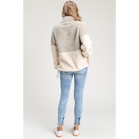 Two Tone Fuzzy Pull Over Sweater - Taupe/Cream - Picture 7 of 8